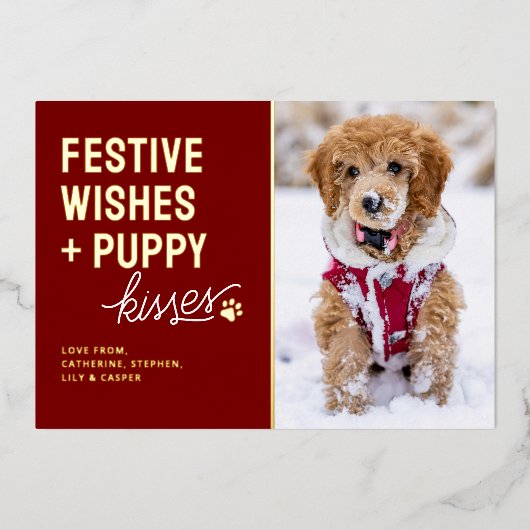 Cute Puppy Kisses Christmas Folie Feestdagenkaart (Voorkant)