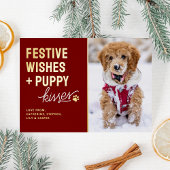 Cute Puppy Kisses Christmas Folie Feestdagenkaart
