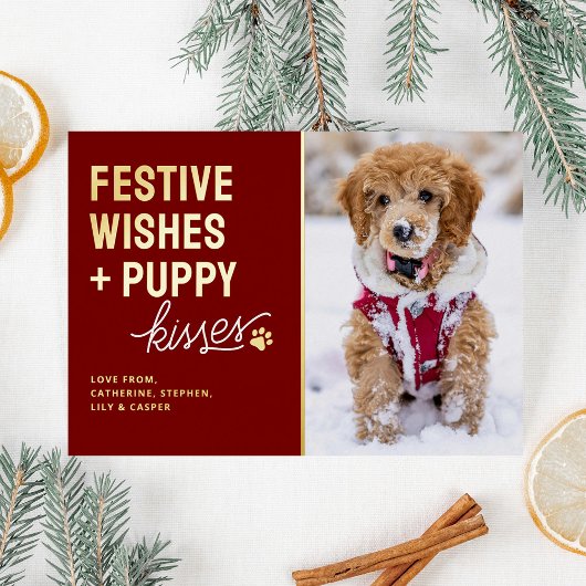 Cute Puppy Kisses Christmas Folie Feestdagenkaart