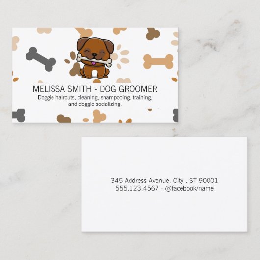 Cute Puppy Logo | Dog Bone en Paw Visitekaartje (Voorkant / Achterkant)