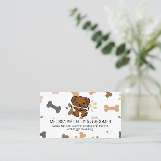 Cute Puppy Logo | Dog Bone en Paw Visitekaartje (Staand voorkant)