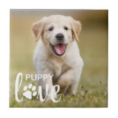 Cute Puppy Love Personalized Pet Photo Hondenliefh Tegeltje (Voorkant)