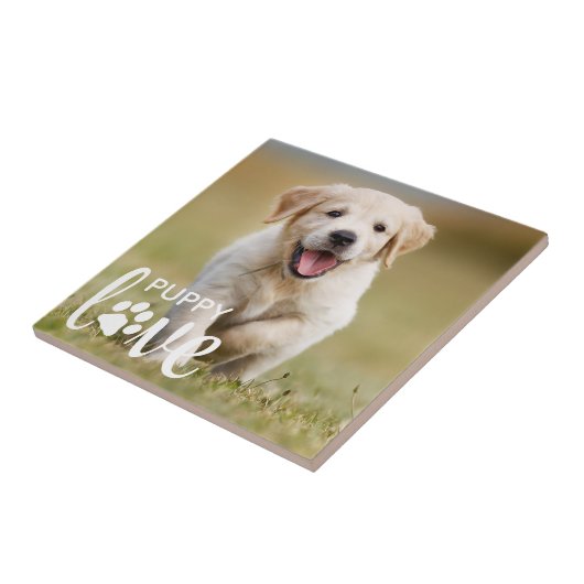 Cute Puppy Love Personalized Pet Photo Hondenliefh Tegeltje (Zijkant)