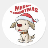 Cute puppy Merry Kerstmis Ronde Sticker (Voorkant)