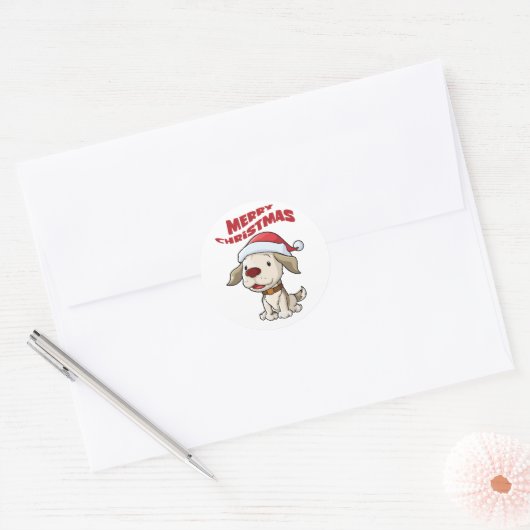 Cute puppy Merry Kerstmis Ronde Sticker (Envelop)