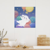 Cute Puppy met Ballonnen & Sterren Poster (Keuken)