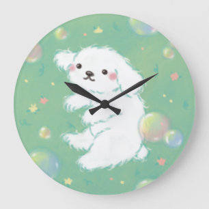 Cute Puppy met Bellen en Bloemen Grote Klok
