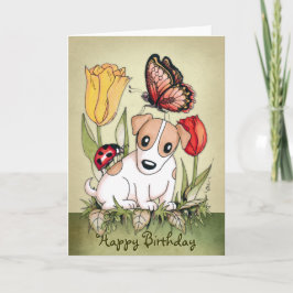 Cute Puppy met Butterfly en Ladybug Birthday Kaart