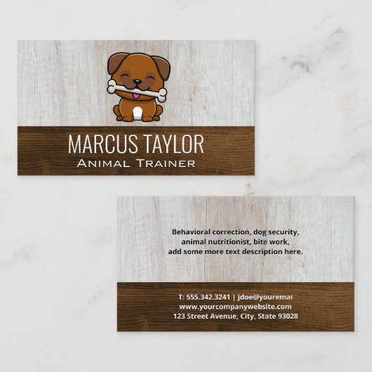 Cute Puppy met Dog Bone | Achtergrond hout Visitekaartje (Voorkant / Achterkant)