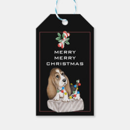 Cute Puppy met kerstlampjes Cadeaulabel