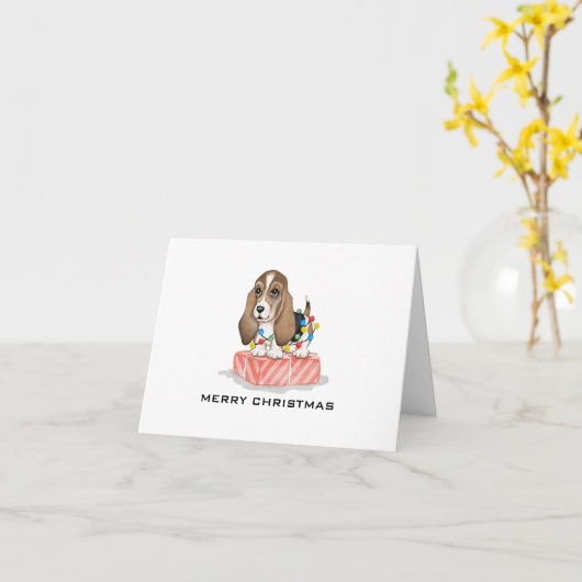 Cute Puppy met kerstlampjes Kaart (Gele Bloem)