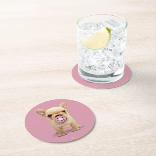 Cute Puppy met Pacifier Ronde Kartonnen Onderzetter (Insitu)