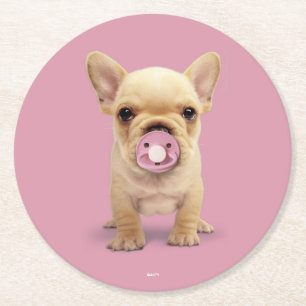 Cute Puppy met Pacifier Ronde Kartonnen Onderzetter