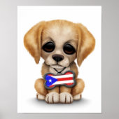 Cute Puppy met Puerto Rican Flag Dog Label, White Poster (Voorkant)