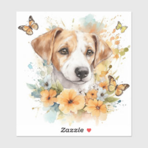 Cute Puppy met Spring Flowers Sticker