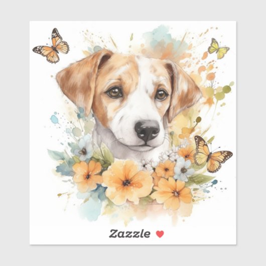 Cute Puppy met Spring Flowers Sticker (Vel)