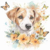 Cute Puppy met Spring Flowers Sticker (Voorkant)