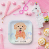 Cute Puppy met Waterverf Splash Boy Baby shower Papieren Bordje (Feest)