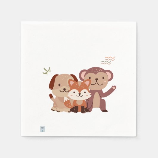 Cute Puppy Monkey Fox Napkins Servet (Voorkant)