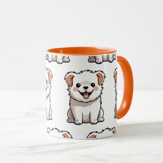 Cute Puppy Mug – Seamless Dog Pattern Mok (Voorkant rechts)