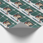 Cute Puppy op Kerstdag op raam Cadeaupapier (Hoek)