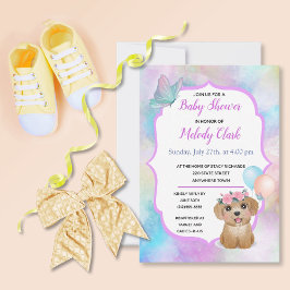 Cute Puppy Pastel Waterverf Baby shower Uitnodigen Kaart