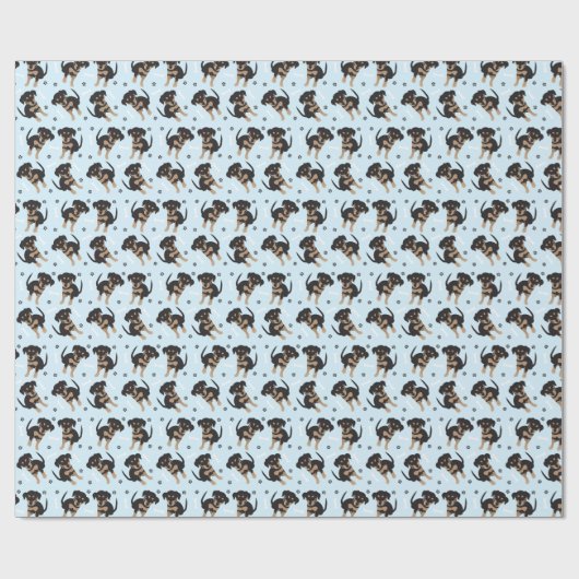 Cute Puppy Pattern Blue Cadeaupapier (Vlak)