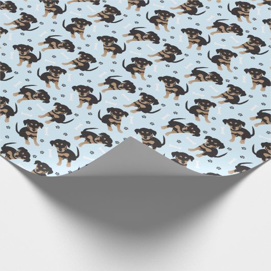 Cute Puppy Pattern Blue Cadeaupapier (Hoek)
