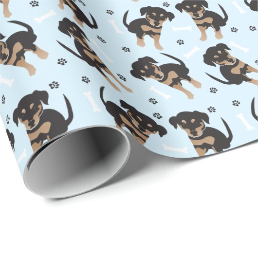 Cute Puppy Pattern Blue Cadeaupapier (Rol Hoek)