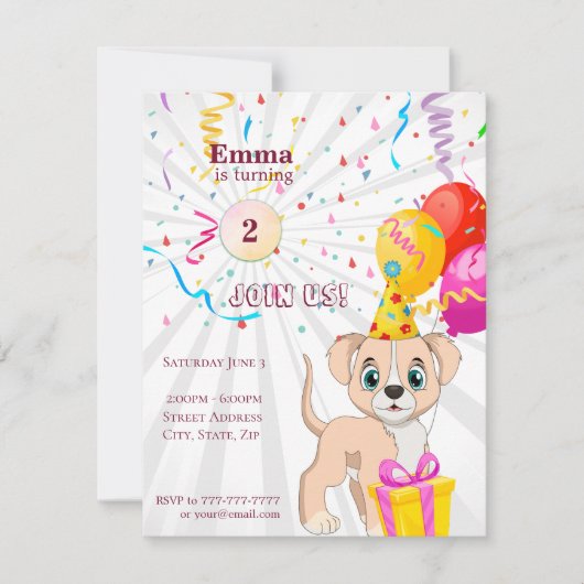 Cute Puppy Personalized Birthday Girl Kaart (Voorkant)