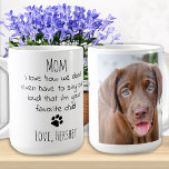 Cute Puppy Pet Photo Personalized Dog Mama Koffiemok<br><div class="desc">Verrassend de Dog Mam deze Moederdag of voor haar verjaardag of een andere gelegenheid met deze super schattige mok van haar moeder. "Mam... Ik vind het geweldig dat we niet eens luid hoeven te zeggen dat ik je favoriete kind ben." Dit is een perfect cadeau van de hond! Personaliseer met...</div>