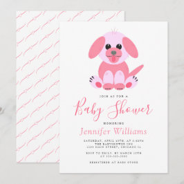 Cute Puppy Pink Personalized Baby Girl Shower Kaart