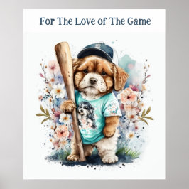Cute Puppy Play Baseball Floral Animal Print