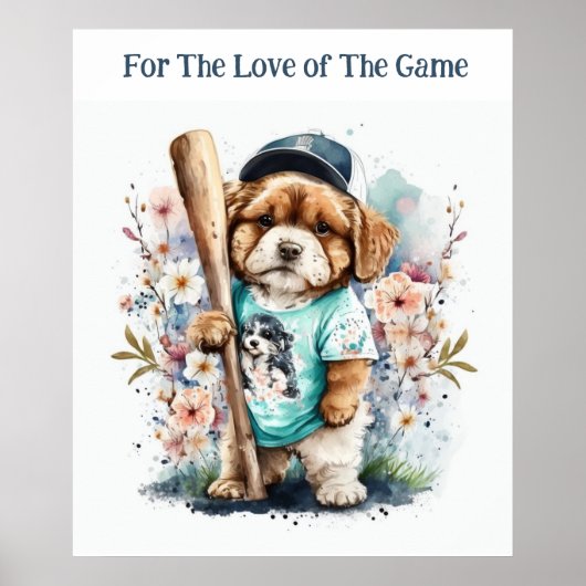 Cute Puppy Play Baseball Floral Animal Print (Voorkant)