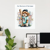 Cute Puppy Play Baseball Floral Animal Print (Thuiskantoor)