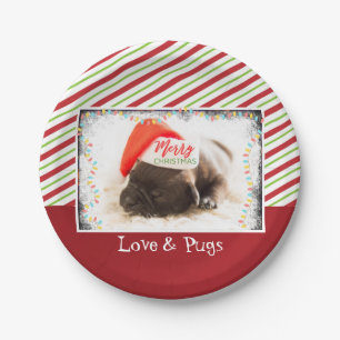 Cute Puppy Pug in een Rode Kerstmis Papieren Bordje