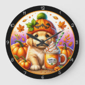 Cute Puppy Pumpkin Season Fall Theme Grote Klok (Voorkant)