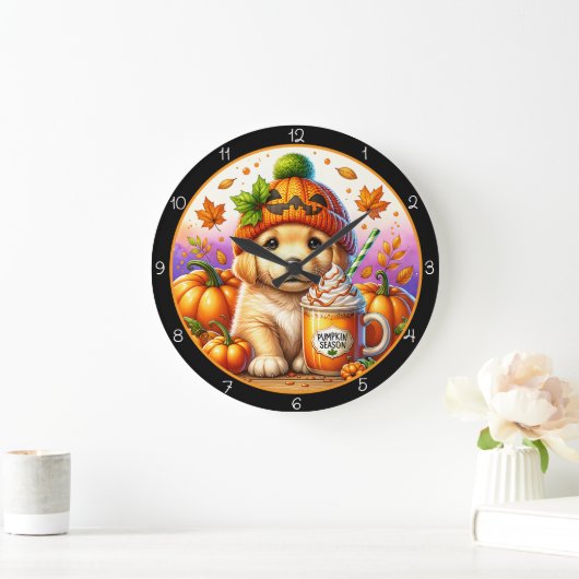 Cute Puppy Pumpkin Season Fall Theme Grote Klok (Huis)