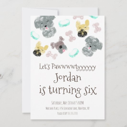 Cute Puppy Pup Dog Pawtyyy Birthday Party Kaart (Voorkant)