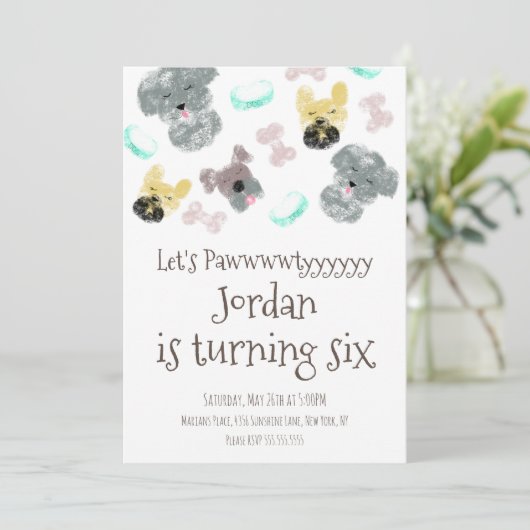 Cute Puppy Pup Dog Pawtyyy Birthday Party Kaart (Staand voorkant)