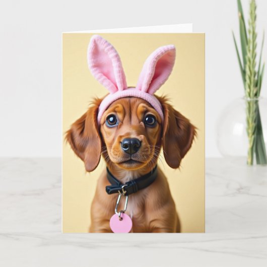 Cute Puppy Rabbit Ears Photo Card Kaart (Voorkant)