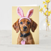 Cute Puppy Rabbit Ears Photo Card Kaart (Gele Bloem)