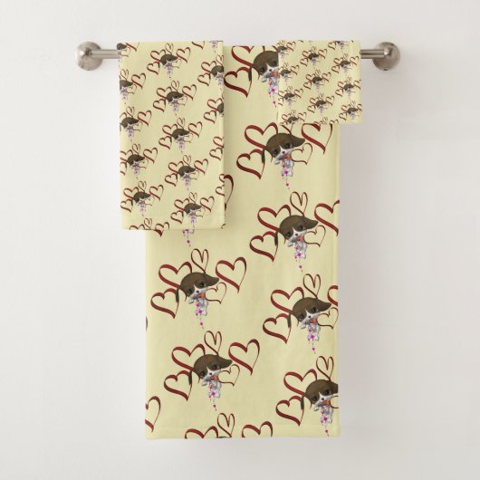 Cute Puppy Red Hearts gepersonaliseerd Bad Handdoek (Insitu)