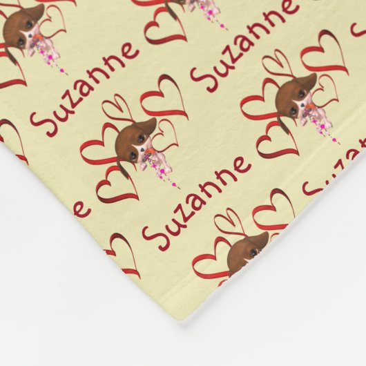 Cute Puppy Red Hearts gepersonaliseerd Fleece Deken (Hoek)