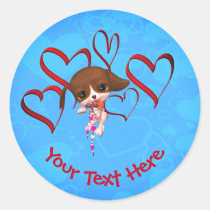 Cute Puppy Red Hearts gepersonaliseerd Ronde Sticker