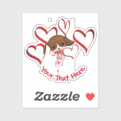 Cute Puppy Red Hearts gepersonaliseerd Sticker (Vel)