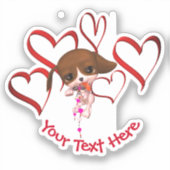 Cute Puppy Red Hearts gepersonaliseerd Sticker (Voorkant)