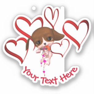 Cute Puppy Red Hearts gepersonaliseerd Sticker