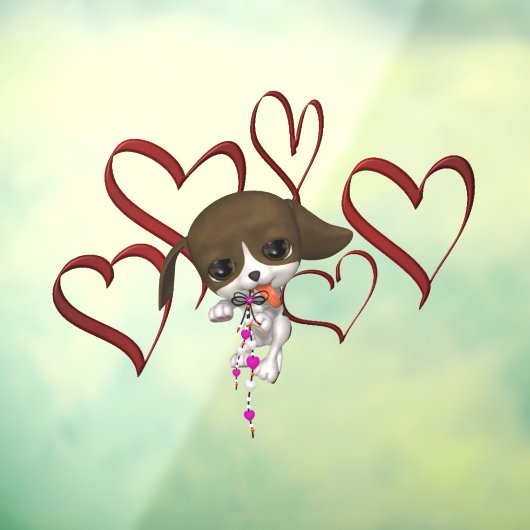 Cute Puppy Red Hearts  Raamsticker (Vel 3)