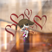 Cute Puppy Red Hearts  Raamsticker (Vel 2)